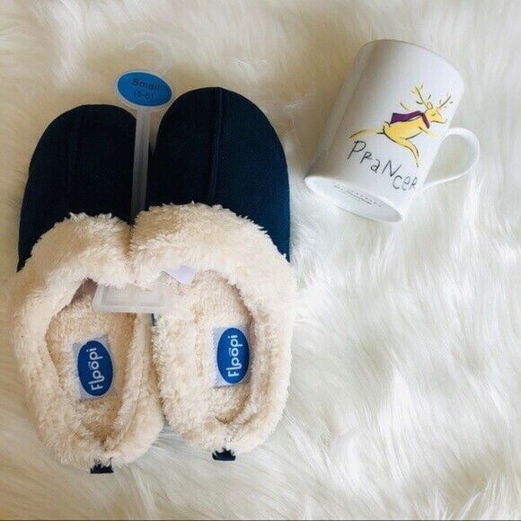 Floopi Women’s Blue Faux Fur Trimmed Slippers Size Small (5-6) - Picture 2 of 4